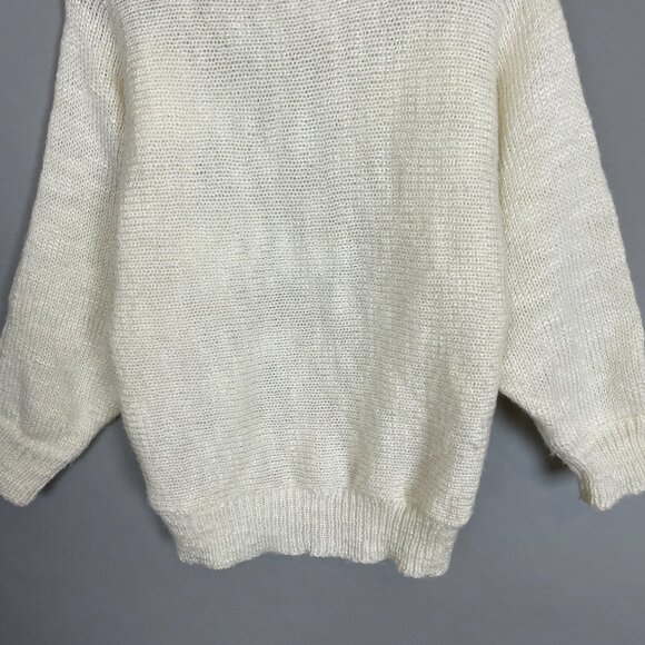 Vintage 80s Sweater Applique Beaded Sequins White Women Medium Batwing Sleeve - Picture 6 of 14